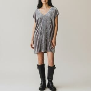 Soft Surroundings Gray Crushed Velvet Mini Dress Boho Winter Tunic Petite Large